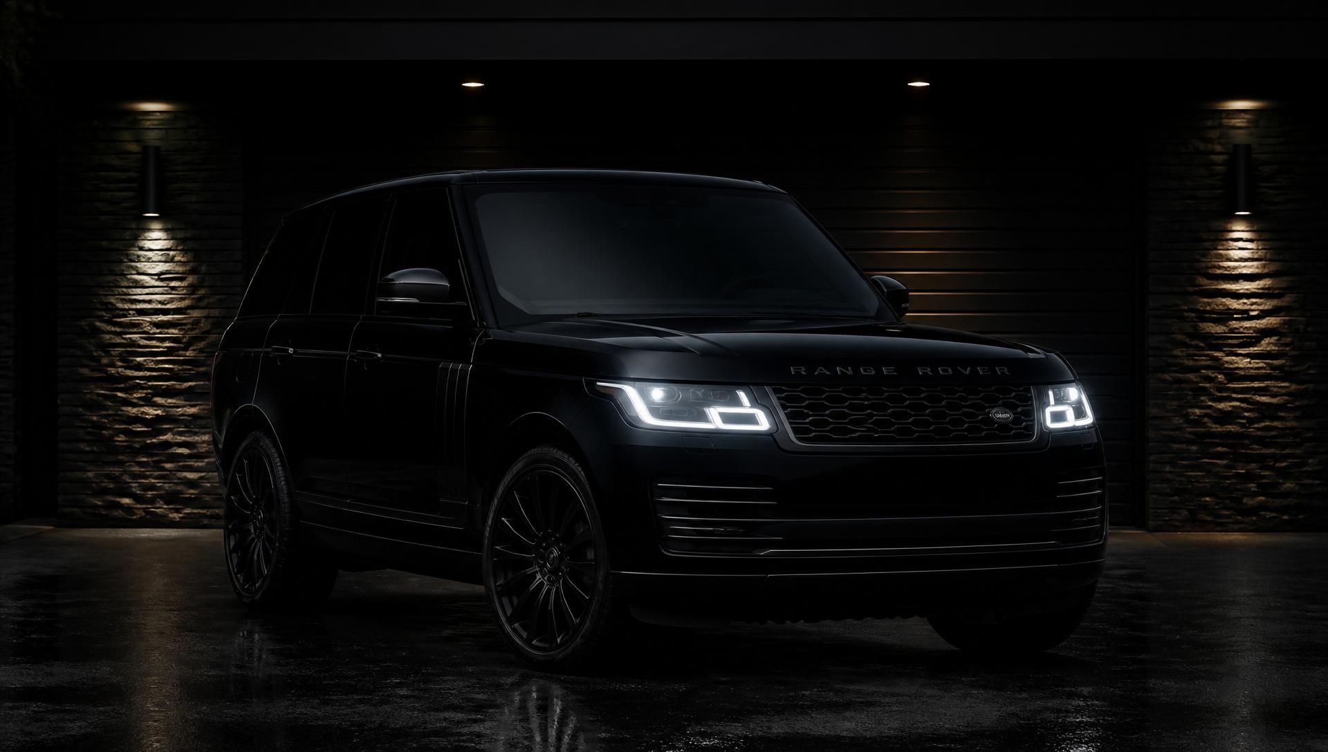Black luxury SUV parked in a dark garage